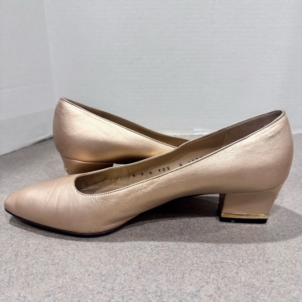St. John Metallic Gold Vintage Leather Block Heel Pumps Size 9B